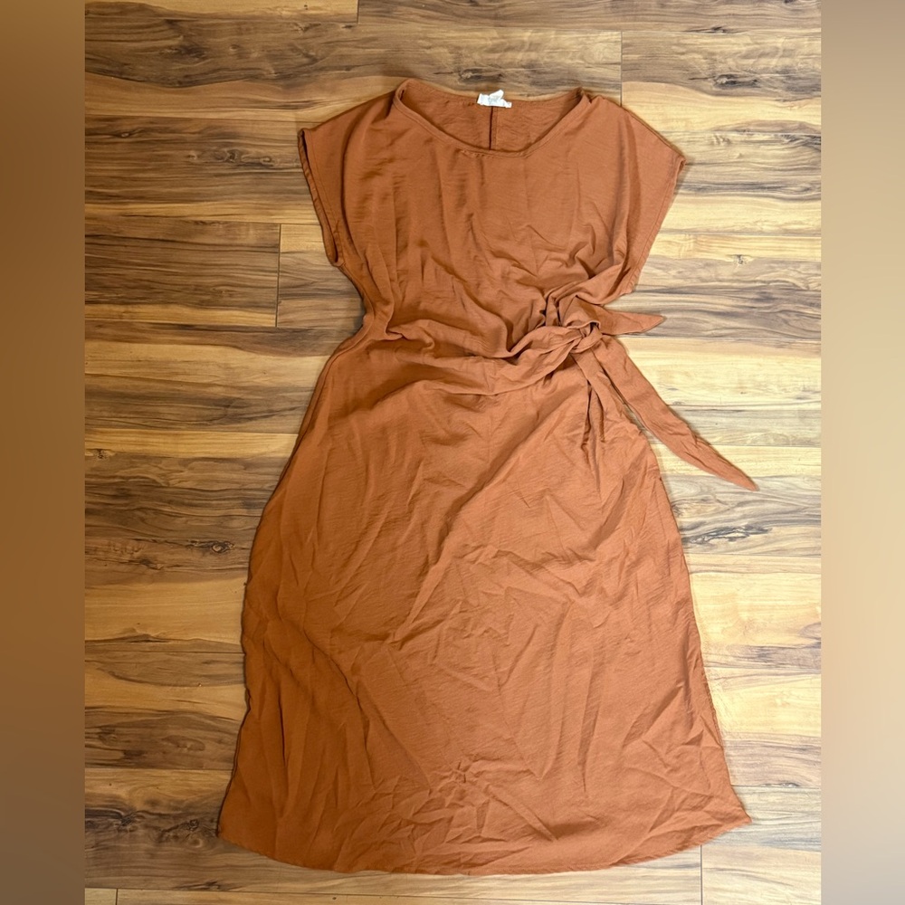 Casual Burnt Orange Midi Dress